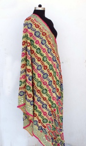 Handmade <b>Hijab</b> Hand Embroidered Pakistani Phulkari Dupatta - Product Image 5