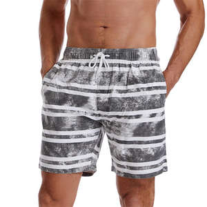 Shorts de bain décontractés pour hommes, gris uni, tricotés, séchage rapide, taille élastique, avec cordon de serrage et poches latérales - Product Image 6
