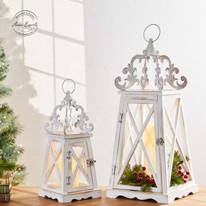 Juego de farolillos de madera blanca Vintage con candelabros superiores ornamentados elegantes para decoración de Navidad, boda, hogar, estilo y regalos - Product Image 1