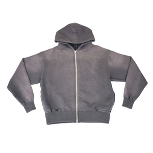 Sudadera con Capucha de Alta Calidad, Personalizada, con Cierre, Lavada al Ácido, Efecto Desgastado, de Algodón Grueso, Estilo Vintage para Hombre - Product Image 3