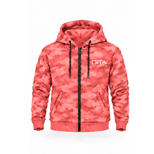 Unisex Coral <b>Pink</b> Camouflage Tracksuit Full Zip <b>Hoodie</b> with Drawstring Jogger Pants Two Piece Casual Athletic Streetwear Outfit - Product Image 1