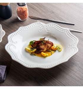 Assiette en céramique à motif rocheux double bordure perlée, durable et écologique, compatible micro-ondes et anti-fuite - Product Image 5