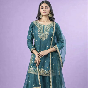 Antra Lifestyle Indian Ethnic <b>Silk</b> Stitched Pakistani Heavy Embroidery <b>Kurta</b> / Kurti Women Party Loose Fit Winter Summer - Product Image 1