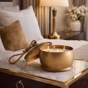 Contenedor de Metal Contemporáneo para Velas con Tapa de Cuerda Anudada a Mano, Diseño Artesanal Duradero que Eleva la Decoración Moderna y Tranquila del Hogar, Regalo Cuidado - Product Image 5