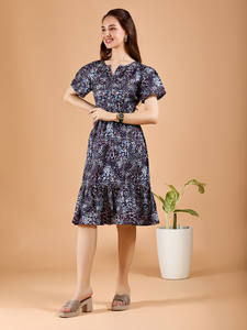 Vestido Midi de Algodón con Encaje y Estampado Floral Digital, Ecológico, Cintura Natural, Manga Corta, Alta Calidad, Venta al Por Mayor para Mujer - Product Image 2