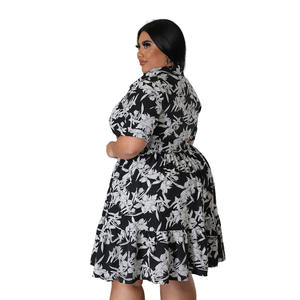 Vestido Midi Plisado Casual de Manga Corta para Mujer, Tallas Grandes, con Estampado Floral, Transpirable, de Pana, con Cintura Imperio, Venta al por Mayor - Product Image 4