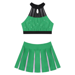 Uniforme de cheerleading scolaire personnalisé pour femme, en tissu polyester Dry Fit, haut dos nageur et jupe trapèze, costume de danse moderne pour équipe 2026 - Product Image 3