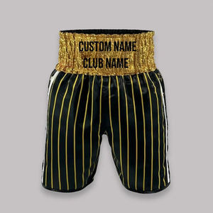 Shorts de boxe verts personnalisés avec nom, ceinture scintillante, rayures fines, en satin, pour le kickboxing, vente en gros, équipement d'entraînement personnalisé - Product Image 4