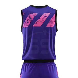 Ensemble d'uniformes de basket-ball personnalisés de haute qualité pour hommes, couleurs personnalisées, impression par transfert thermique rose, jersey sans manches en polyester respirant - Product Image 5