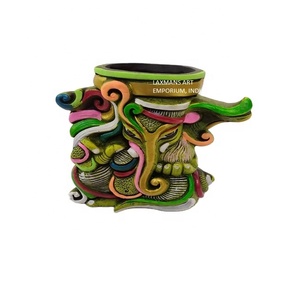 Trending Home Decor Clay Crafts Ganesha Multi Colors Hand Painted Pen Stand Wholesale From India