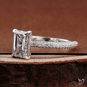 2CT Emerald Cut Lab Grown Diamond IGI Certified Three Row Pave Band Clean <b>Step</b> Cut Luxury Design 10K White Gold Wedding Ring - Product Image 3