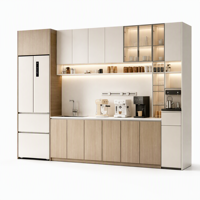 Système d'armoires de cuisine intégré en panneaux de bois modernes avec portes vitrées et rangement pour appareils électroménagers pour hôtels et écoles
