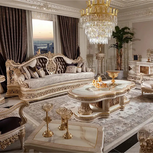 Juego de Sofás Seccionales Tapizados de Madera de Caoba Francesa de Lujo, Tallados a Mano, Ecológicos y Cómodos para Uso en Villas, Hoteles y Apartamentos - Product Image 1