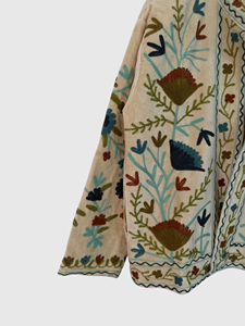Chaqueta de terciopelo con cuello mandarín y bordado floral a mano, manga larga, para adultos, estilo elegante, para invierno. - Product Image 4