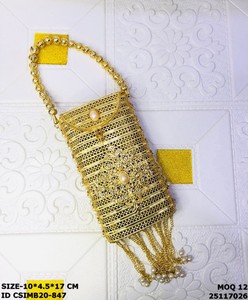 Gold Metal Clutch Bag With Floral Beading Sparkling Evening Party <b>Handbag</b> Rectangle Shape Chain Strap Flap Closure mobile sling - Product Image 6