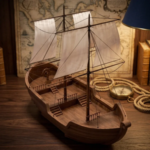Modèle de bateau à voile en bois fait main, décoration murale de style pirate rustique pour le salon - Product Image 4