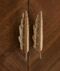 Brass Leaf Cabinet Door Handles Gold Finish Decorative Pulls Modern Wardrobe Drawer Handles Handmade Home Hardware Set - Product Image 1