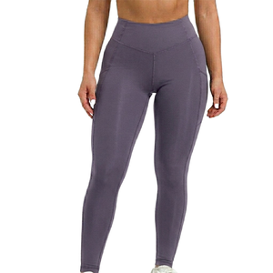 Premium Quality Dusty Purple Sport <b>Leggings</b> <b>Pocket</b> High Waist Full Length Knitted Spandex Polyester Breathable Quick Dry Women's - Product Image 1