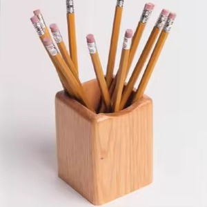 Wooden Square Pen Holder Carved Minimalist Office Organizer Storage Box for <b>Desk</b> Use 203x133x68mm - Product Image 1