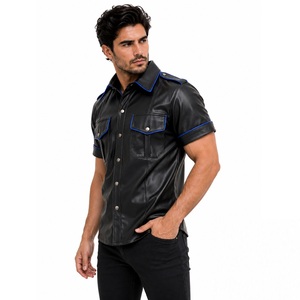 Camisa de cuero de oveja negra personalizada, uniforme fetiche, ropa de calle de moda para hombre, proveedor mayorista OEM de marca privada profesional - Product Image 6