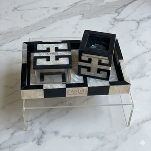 Natural Seashell Mother of Inlay Mubkhar Box with Lavender <b>Tea</b> Bergamot Scented Tray <b>Set</b> Bakhoor Burner Madkhan Serving Tray - Product Image 1