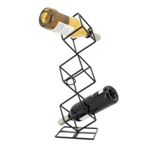 Porte-bouteilles à vin autoportant en métal noir géométrique moderne pour comptoir, support à bouteilles en fil de fer pour la maison, la cuisine et les bars - Product Image 1