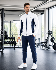 Ensemble de survêtement F2WIN pour homme, bleu et blanc, avec blocs de couleur, veste à capuche décontractée avec cordon de serrage et pantalon, respirant, coupe régulière, idéal pour l'été, OEM - Product Image 5