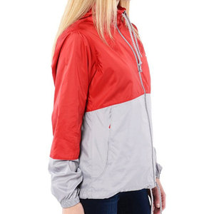 <b>Women's</b> Red & Gray Color Blocked Soft Shell for Hooded Windbreaker <b>Jacket</b> with Zipper Closure and Elastic Waist - Product Image 3