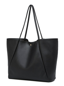 Bolso Tote Minimalista Negro de PU, Abierto, Color Sólido, para Uso Diario, Todas las Temporadas, Bolso de Mano para Mujer - Product Image 4