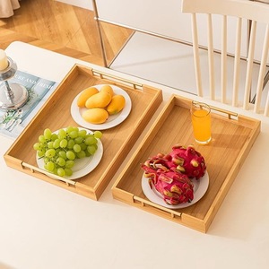Luxury Modern Bamboo Wood <b>Tray</b> Set with Handles Decorative Ottoman <b>Tray</b> Rectangular Serving Platter for Home Hotel Restaurant - Product Image 2