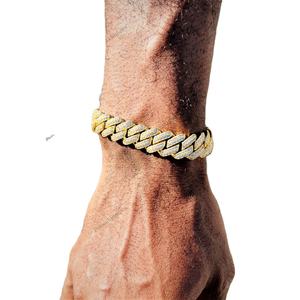 VVS Moissanite Diamants 14mm Plaqué Or Jaune 925 Sterling Deux Rangées Miami Cubain Lien Bracelets Brillant Carré Conception Pour Cadeau - Product Image 1