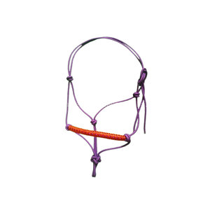 Purple Nylon Horse Halter With <b>Orange</b> Patterned Noseband For Equestrian Use - Product Image 1