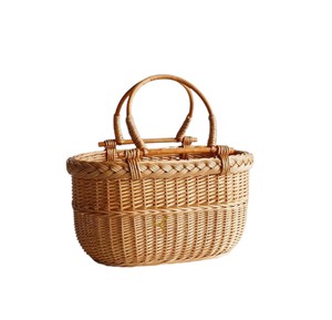 Cesta ovalada de mimbre de tejido firme con asas redondas dobles móviles, cesta de picnic de ratán con tapa abierta para almacenamiento de frutas y compras - Product Image 2