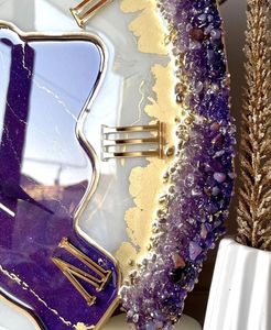 Amethyst Resin Modern Quartz Wall <b>Clock</b> Hand Painted Roman Numeral Decorative Round Crystal Look Living Room Home Decor - Product Image 2