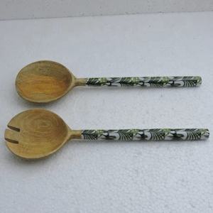 Mango Wood Spoon With Black and White Resin Handle Salad Server Kitchen Accessories Kitchen <b>Gadgets</b> Top Seller - Product Image 4