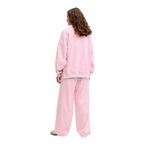 Women's Pink 2pc <b>Tracksuit</b> Set Crew Neck Sweatshirt Joggers Full Sleeve Solid Color Casual Loose Fit 100% Cotton Spring Wear - Product Image 2