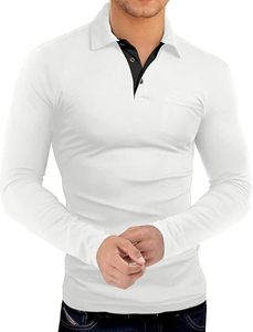Chemises polo pour hommes à manches courtes et longues, en coton, coupe ajustée, unies, décontractées, d'été, à col boutonné, pour le golf - Product Image 1