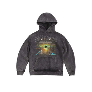 Sudadera con capucha de mezclilla vintage para hombre, lavado a la piedra, estilo pesado, con media cremallera, chaqueta de mezclilla oversize con mangas cargo, ideal para invierno. - Product Image 1