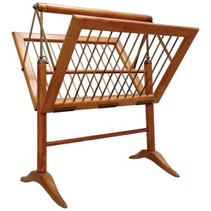 Handcrafted Teak Wood Curved Modern Magazine Rack with Storage Shelf - Wholesale - Product Image 3