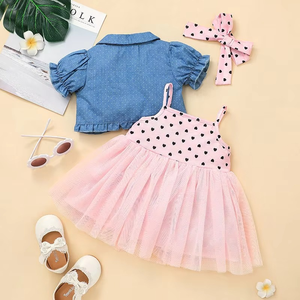 Baby Girls' Summer Dress Heart Print Style Coat Headbands Children's Princess Dress Kids Clothes - Product Image 2