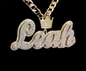 Leah Name Pendant with <b>Crown</b> <b>Silver</b> Plated Moissanite Hip Hop 925 <b>Silver</b> Unisex Everyday Wear Party Luxira Jewels - Product Image 1