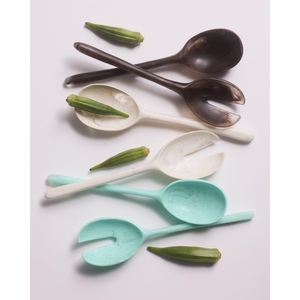 Collection de cuillères et fourchettes à salade en résine multicolore, motif marbré, ustensiles de service décoratifs pour la cuisine et la salle à manger - Product Image 1