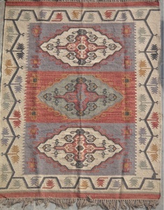 Alfombra Kilim Vintage de Alta Calidad, Exclusiva y de Lujo para Sala de Estar u Hotel, Alfombra de Área con Aspecto Vintage, 80% Lana, 20% Algodón, Reversible - Product Image 1