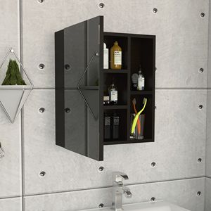 Armadietto da bagno Labelle con anta singola e specchio, cinque ripiani interni, nero - Product Image 5