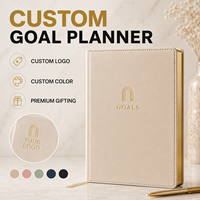 Agenda hebdomadaire LABON Luxury Champagne Goals, couverture rigide en cuir vegan, bords dorés, journal de planification des objectifs, carnet exécutif