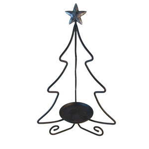 Support de bougie en fer noir pour sapin de Noël avec étoile sur le dessus, support pour bougie chauffe-plat pour décoration de mariage minimaliste, accents de table de fêtes - Product Image 1