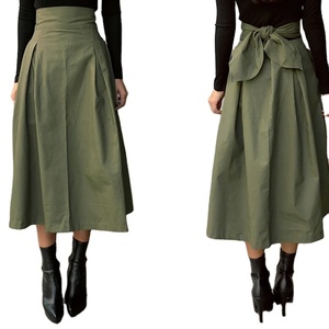 Falda larga de mujer de moda coreana 2026, de cintura alta, ajustada, de color liso, con gran vuelo y lazo estilo otoñal - Product Image 4