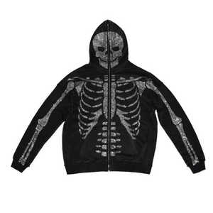 Sudadera con capucha y cremallera para hombre, estampado de esqueleto con purpurina, estilo gótico, corte regular, ropa de otoño - Product Image 1