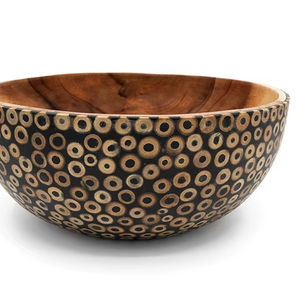 Tazón de Madera de Acacia Suar con Incrustaciones de Bambú Negro, Hecho a Mano, Ecológico, Apto para Alimentos, Tazón para Servir de Bali - Product Image 1