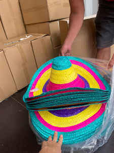 Chapeau Sombrero en Herbe Naturelle Rayé Brodé à la Main Style Vintage pour Sports, Ski, Cyclisme, Fête Mexicaine, Travail à la Ferme - Unisexe Adulte - Product Image 4